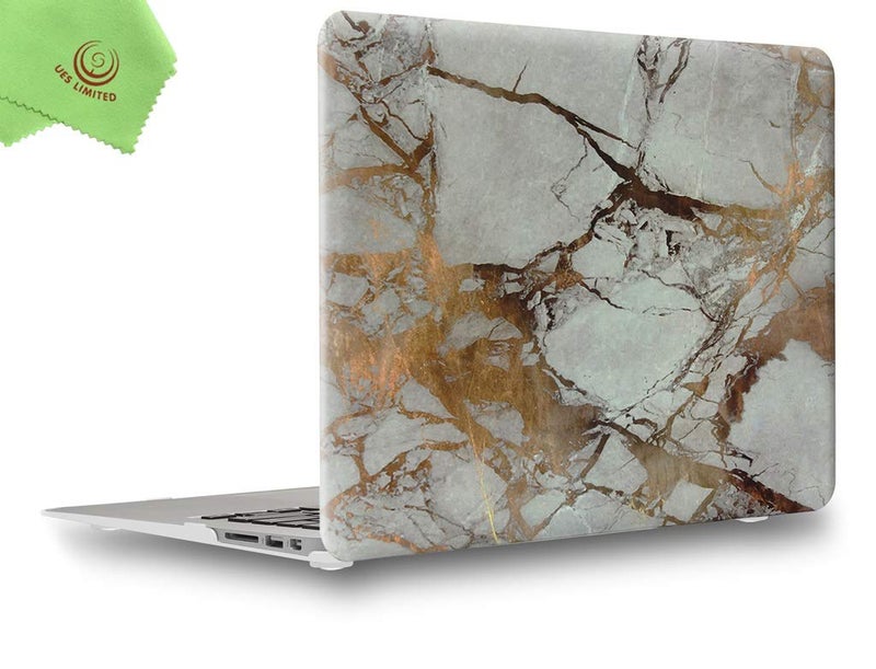 UESWILL Marble Pattern Smooth Hard Shell Case Cover Compatible with Older Version 2010-2017 Release MacBook Air 13 inch (Model A1466 / A1369), No Touch ID, (White/Gold) - Image 1